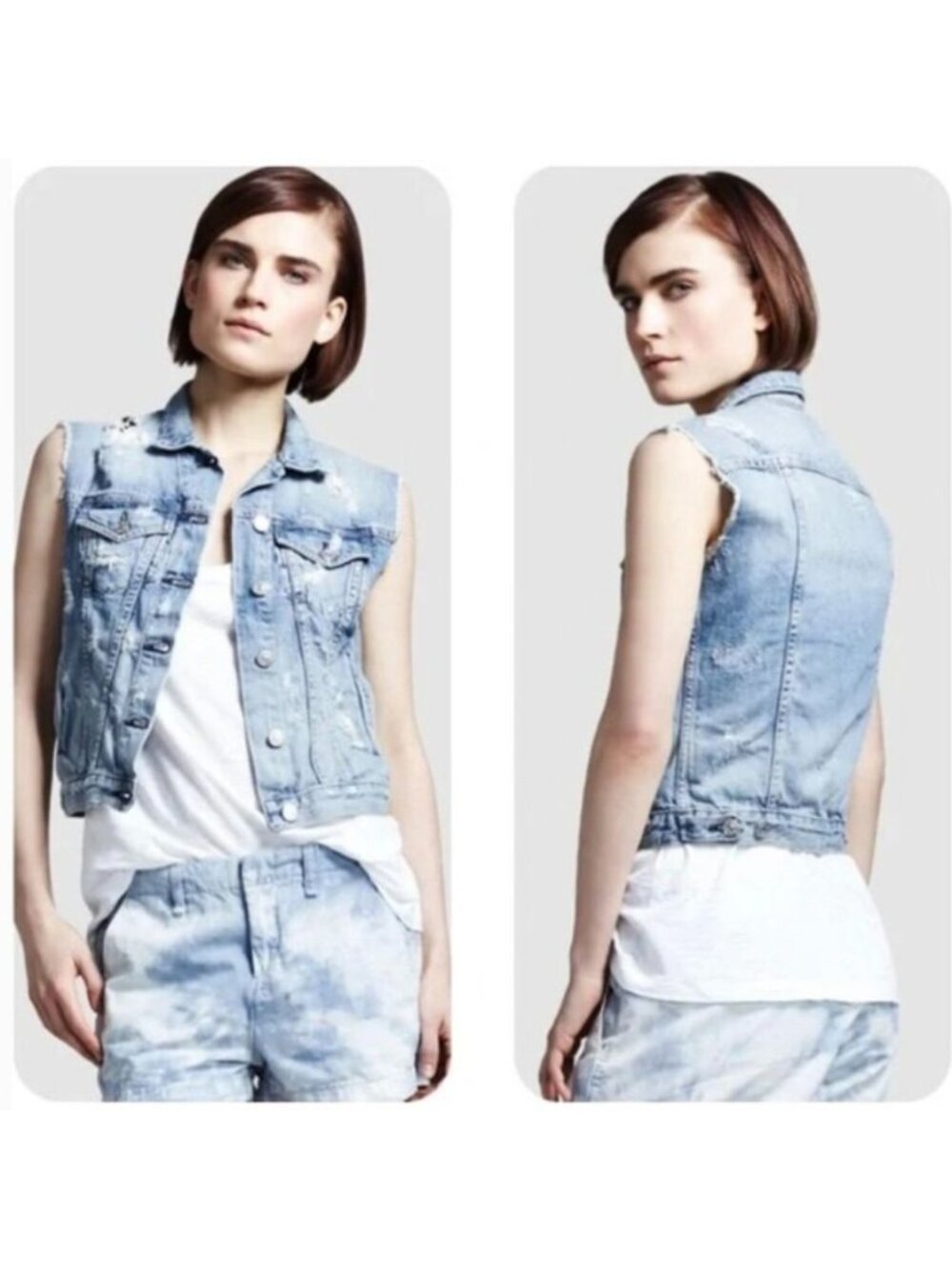 Rag & Bone Destructed Denim Vest, S